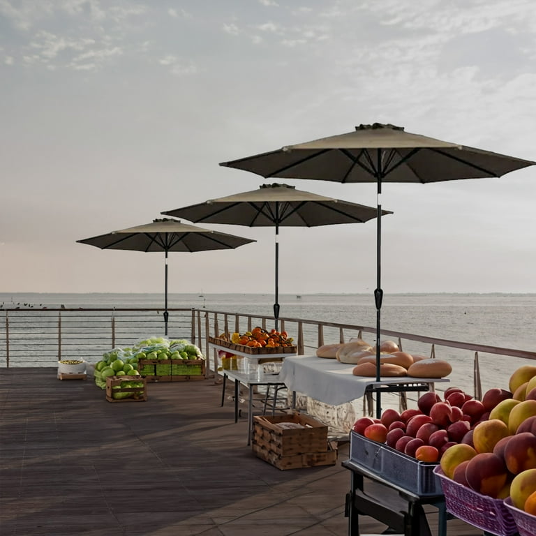 4 seasons global patio umbrella Patio Market Umbrella, Crank Open/Tilt, Steel Pole, Taupe Fabric, 9 Ft