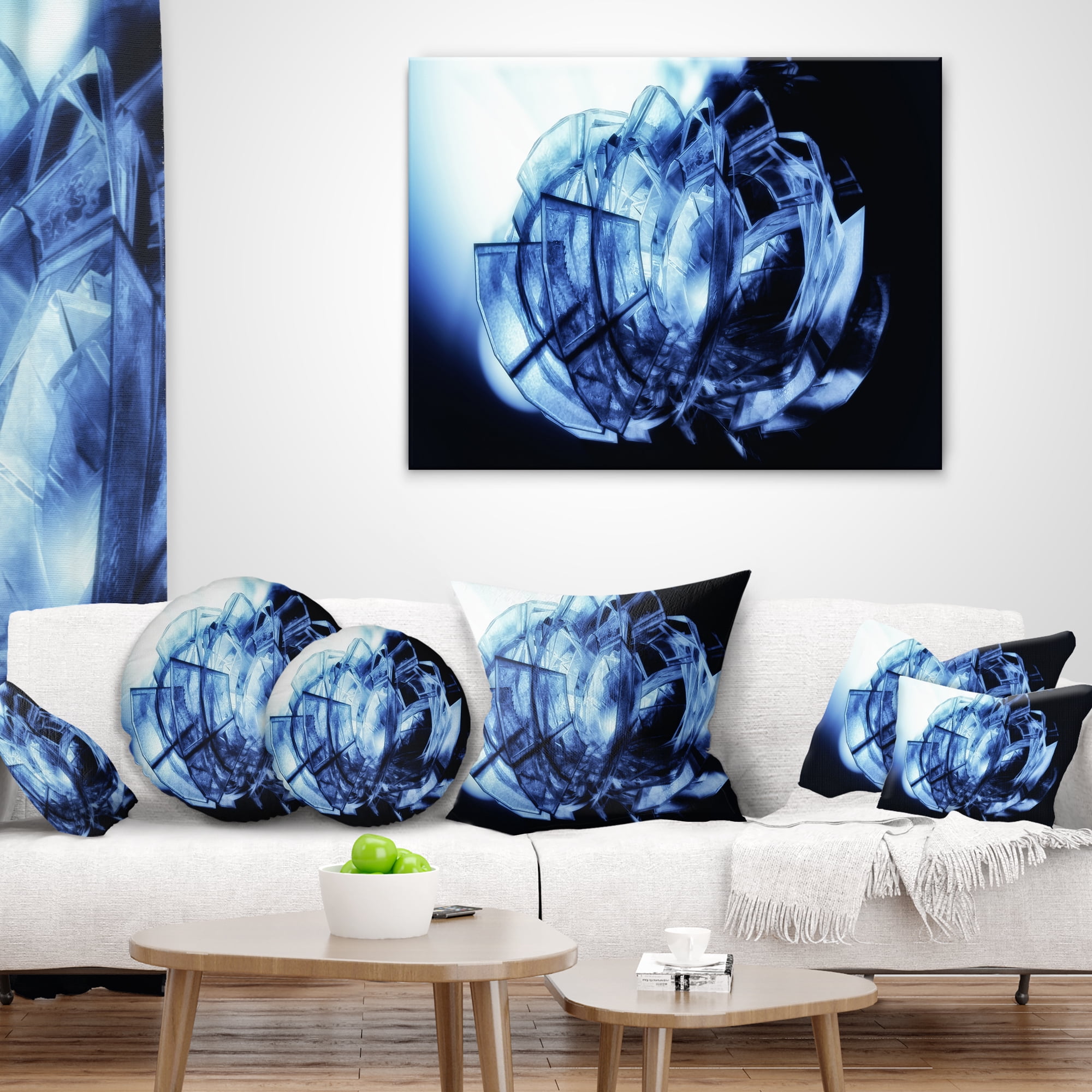 Designart Fractal 3D Blue Glass Pattern - Contemporary Throw Pillow - 12x20