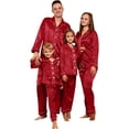 thumbnail image 3 of MEZZALL Men Satin Silk Button Down Pajama Sets Solid Color 2 Piece Sleepwear Loungewear Long Sleeve Lapel Shirts With Pants Family Matching Nightwear, 3 of 6