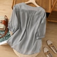 thumbnail image 3 of Generic Womens Cotton Linen Shirts Summer Crew Neck Short Sleeve Blouses Casual Boho Vintage Embroidery Loose Blouse, 3 of 7