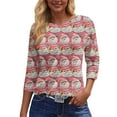 thumbnail image 5 of WTOBBY Women's Casual Round Neck 3/4 Sleeve Loose Printed T-Shirt with Christmas Elements, Ladies Holiday Theme Top for Everyday Wear, Comfortable Fashion Blouse,Pink 2XL, 5 of 6