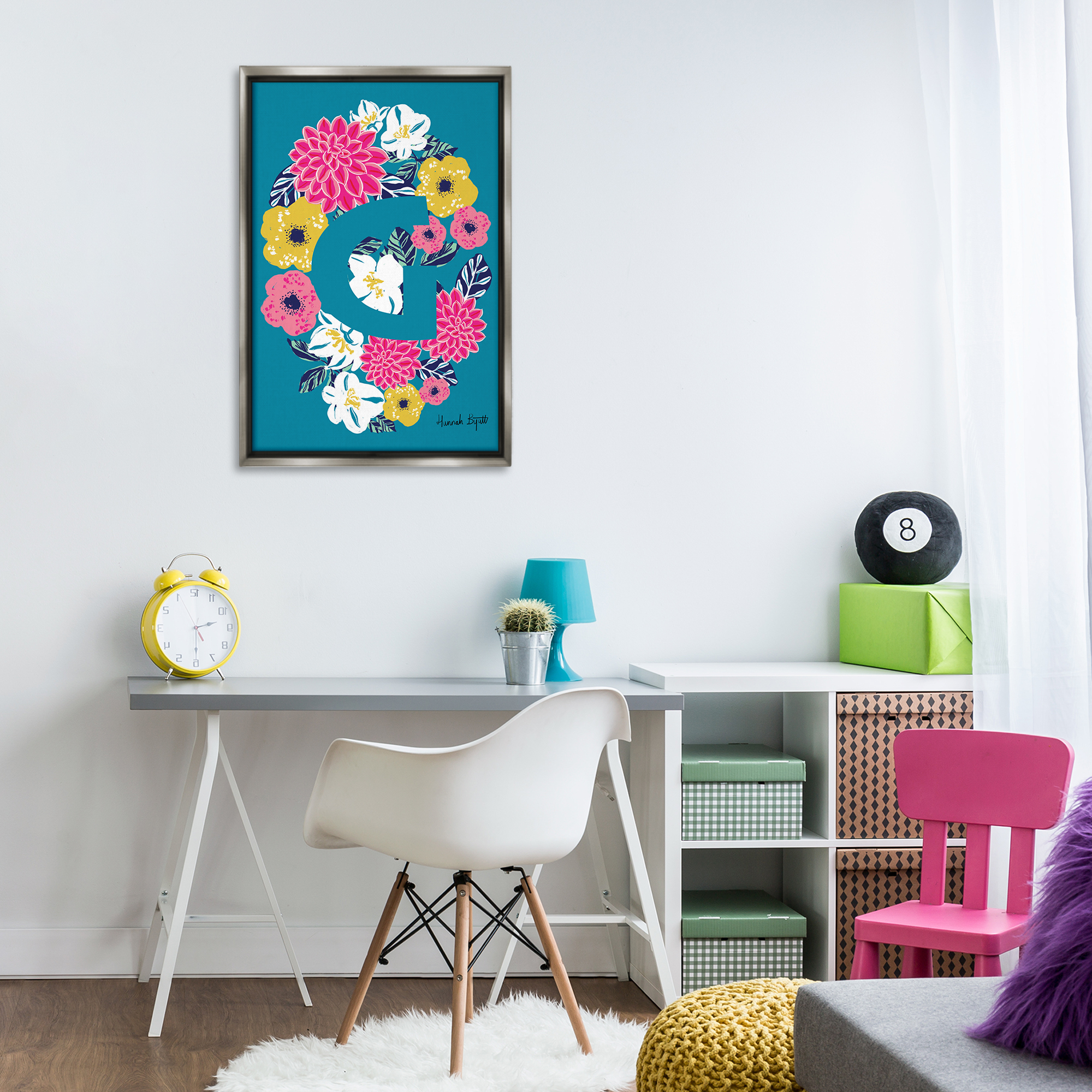 Stupell Industries Floral Bloom Letter G Botanical & Floral Painting Gray Floater Framed Art Print Wall Art, 21 x 31