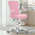 thumbnail image 4 of COOLHUT Home Office Chair with Flip-up Armrests for Standing Desk, Ergonomic Computer Office Desk Chair with Adjustable Foot Ring, Office Desk Chairs with Adjustab Lumbar Support for Workplanc, Pink, 4 of 12