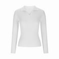 thumbnail image 4 of QUNYINEY Long Sleeve Tshirts Shirts for Women White V-Neck Casual Solid Tops Drop Shoulder Pullover Slim Ribbed T-Shirts, 4 of 7