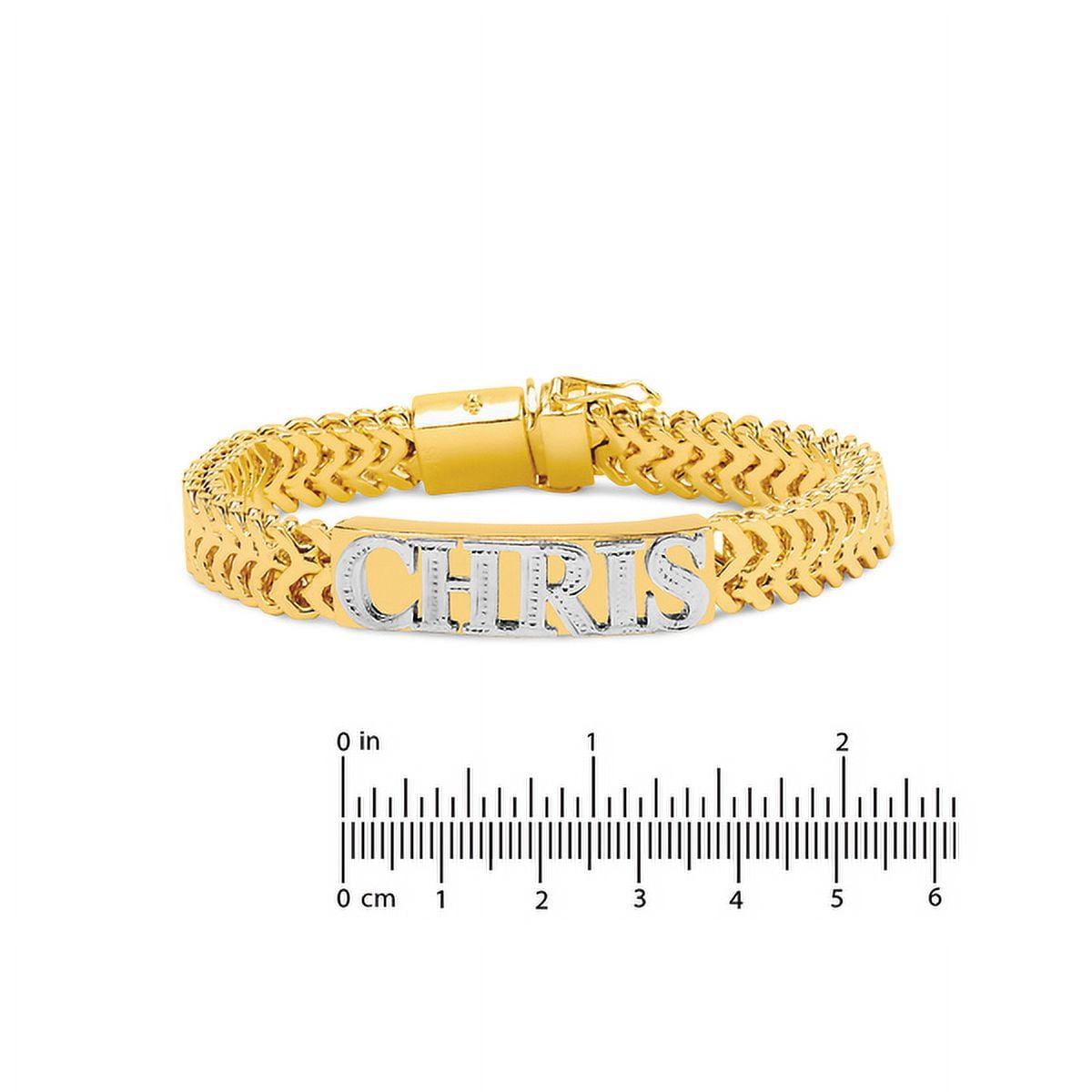 Personalized Sterling Silver or 14K Gold Plated Sterling Silver 9-inch "CHRIS" Rectangular Bar Bracelet with Beading