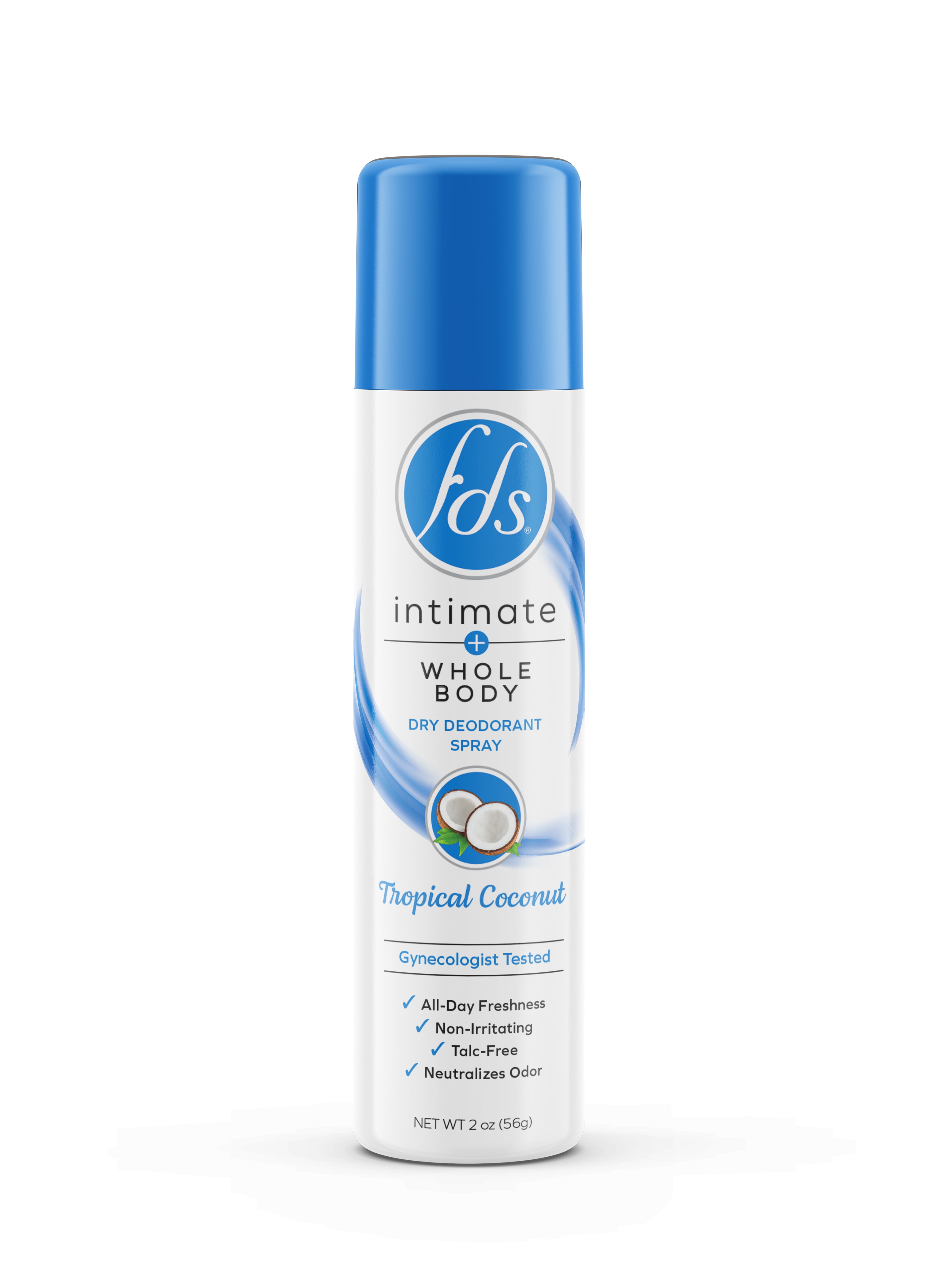 (3 pack) FDS Intimate + Body Dry Feminine Deodorant Spray, Tropical Coconut, 2 oz