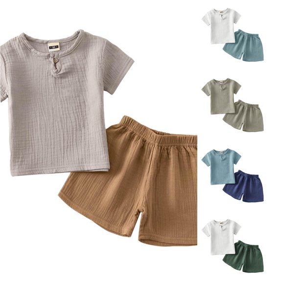 VOUZZA Boys 2 Piece Shorts Set Short Sleeve T Shirt and Shorts Boys Summer Clothes Toddler Kids Outfit Button Down Boys Summer Outfit
