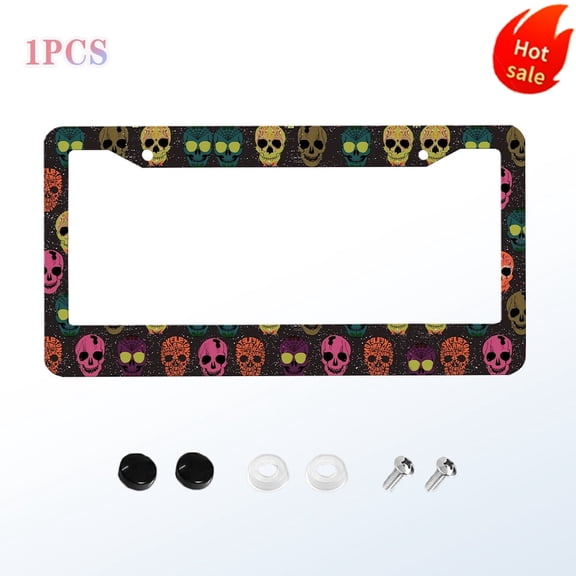 Colored Skull License Plate Frame, Cute License Plate Frames Pink Tropical Car Plate Frame Holder Cover for Women Men with 2 Holes,12x6 Inches