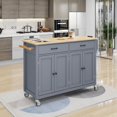 thumbnail image 2 of Kitchen Island Cart with Solid Wood Top and Locking Wheels, 54.3 inch Width, 4 Door Cabinet and Two Drawers, Spice Rack, Towel Rack (Dusty Blue), 2 of 9