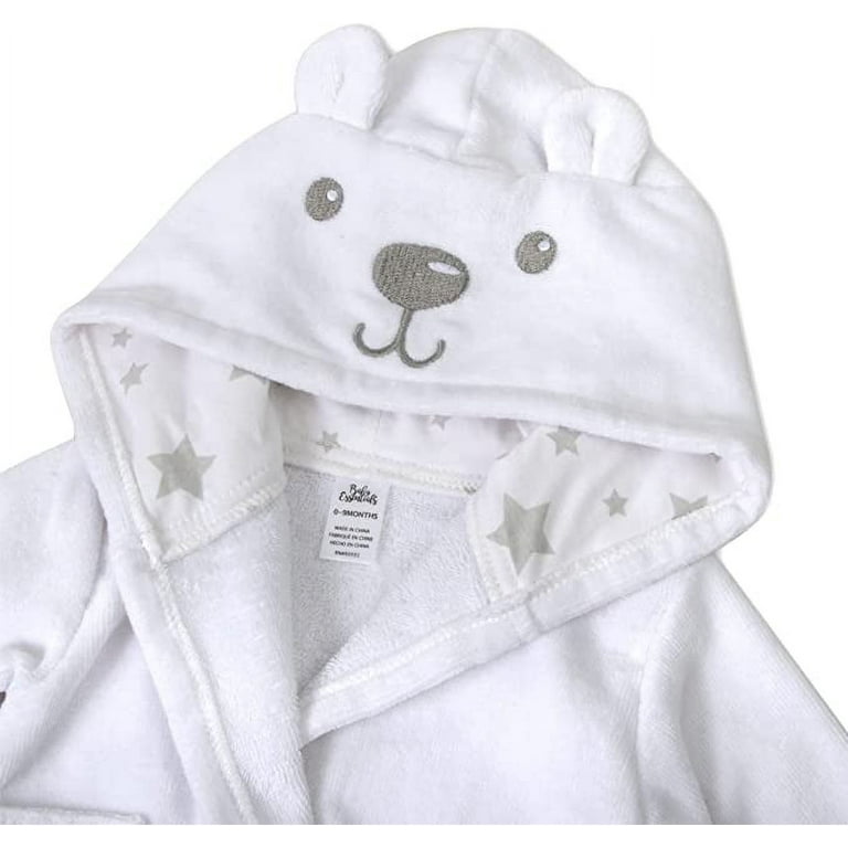 Baby Essentials Hooded Baby Animal Bathrobe with Tie Closure for Newborns  and Infants 0 - 9 Months in Whimsical White Bear