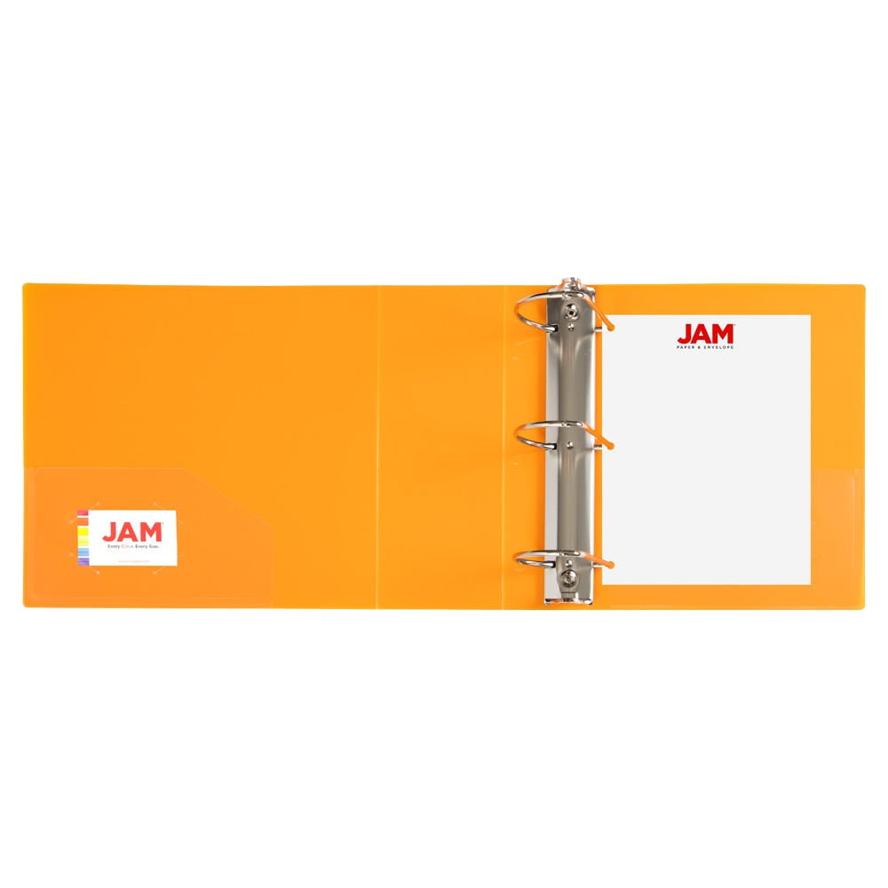 JAM Paper Assorted Plastic 3 Ring Binders, 4 inch, Red, Green, Blue & Orange, 4 per Pack