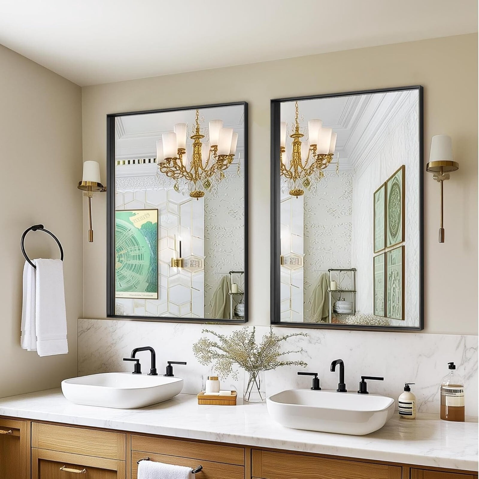 BEAUTYPEAK 24" x 36" Rectangle Bathroom Wall Mirror with Deep Frame ,Black