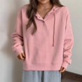 thumbnail image 6 of Sweatshirts for Women Plus Size Hooded Drawstring V-Neck Long Sleeved Casual Loose Solid Sweatshirts Pink XL, 6 of 6