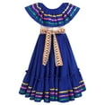 thumbnail image 2 of IBTOM CASTLE Toddler Girls Mexican Traditional Cinco de Mayo Fiesta Dress Rainbow Off Shoulder Folklorico Dresses 7-8 Years Blue, 2 of 8