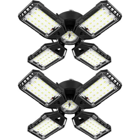120-Watt LED Garage Lights 12000 Lumen 6500K Shop Light with 4 Plus 1 Deformable Panels E26/E27 Base 2-Pack