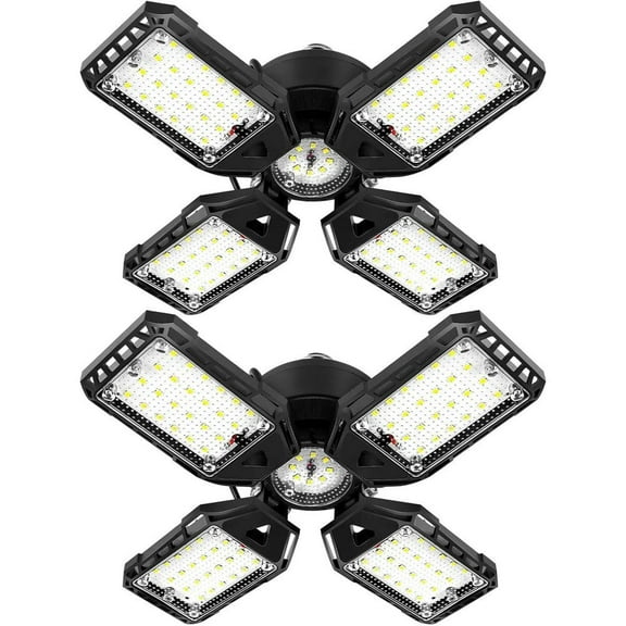120-Watt LED Garage Lights 12000 Lumen 6500K Shop Light with 4 Plus 1 Deformable Panels E26/E27 Base 2-Pack