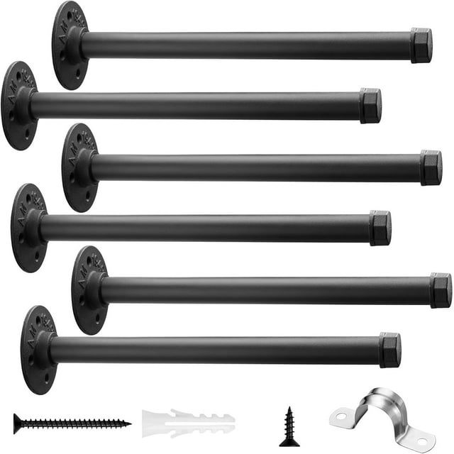 Perchero industrial para ropa de tubo, paquete de 6 unidades, soporte de estante de pared para colgar ropa, estante de metal rústico para colgar ropa