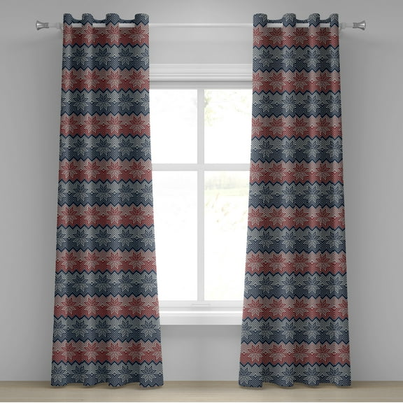 Ambesonne Nordic Grommet Curtain, Traditional Floral Retro, 50" x 120", Dark Blue Coconut