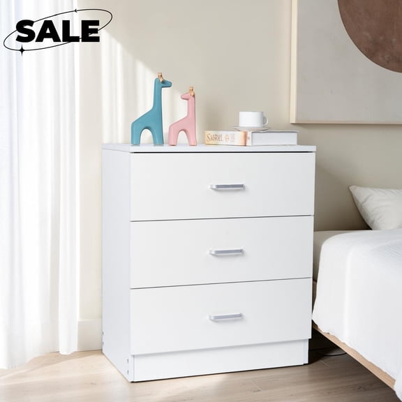 GZXS Nightstand with 3 Drawers, 22.05" Small Dresser with Storage, Modern End Table, Side Table for Bedroom, Living Room, White