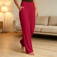 thumbnail image 5 of Women's High Waist Wide Leg Pants,Soft Flowy Trousers with Side Pockets,Hot Pink,Women's Capri XS, 5 of 9