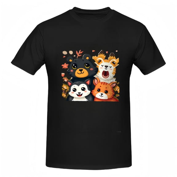 Cute Cartoon Animal Print Cotton Short Sleeve T-Shirts for Women - Adorable Bear Panda Tiger & Dog Design Autumn Vibes