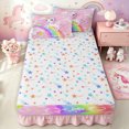 thumbnail image 4 of Erosebridal Cartoon Stars Unicorn Zipper Twin Comforter Sets with Fitted Sheet and 2 Pillowcases for Girls, Rainbow Love Heart Print Zipper Bedding Set, Stars Reversible, 4pcs, 4 of 7
