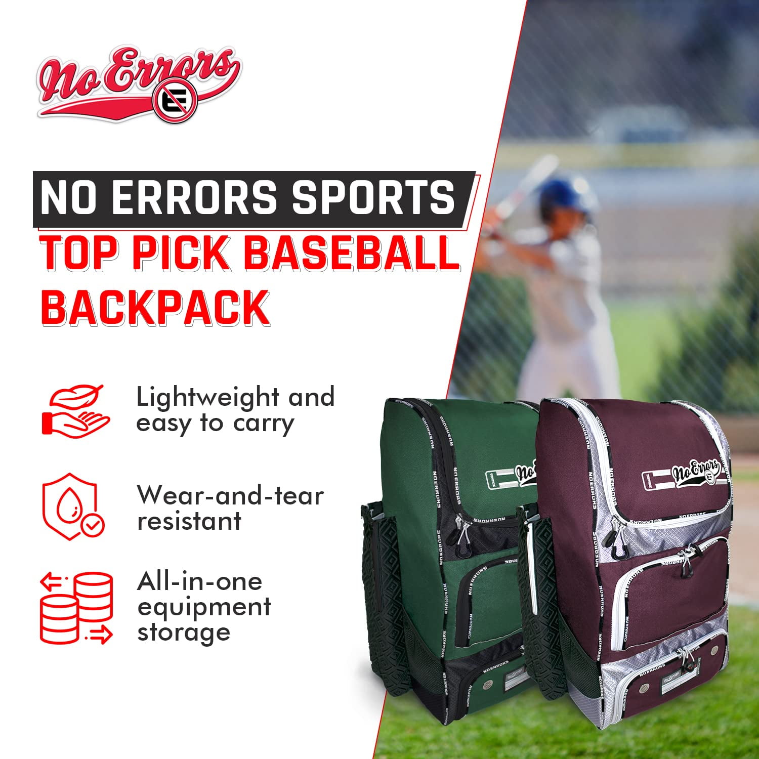 Top Pick Baseball Backpack for Kids - Heavy Duty Youth Baseball and Softball Bag with Fence Hooks - Dual Glove and Bat Compartments