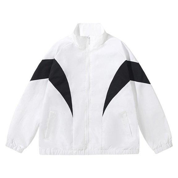 asjyhkr Mens Windbreaker Jacket Lightweight Casual Fall Daily Wear Classic Full Zip Oversize Streetwear Coat with Pocket(X-Large,White)