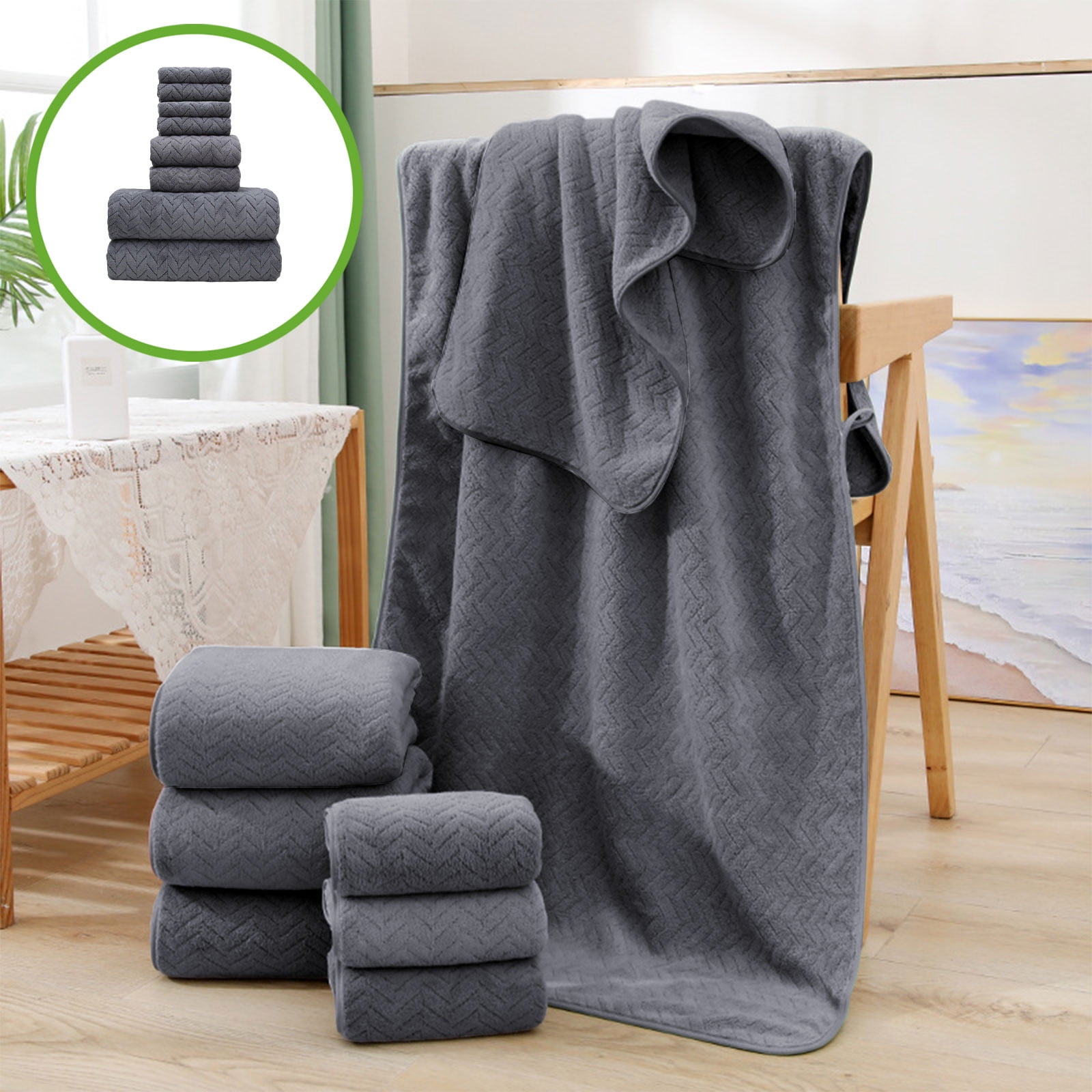 Hiroekza 8-Piece Coral Fleece Bath Towels Set for Bathroom 100% Cotton Towel Set Includes 2 Bath Towels 2 Hand Towels 4 Washcloths for Shower, Spa, Hotel & Home Bathroom Essentials Black