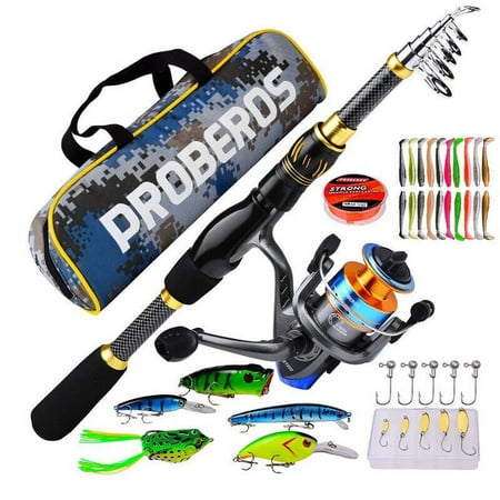 CJC Fishing Rods Kit Telescopic Spincast Rod with Left Handed Baitcasting Reel Combos Sea Saltwater Freshwater Ice Bass Fishing Tackle Set