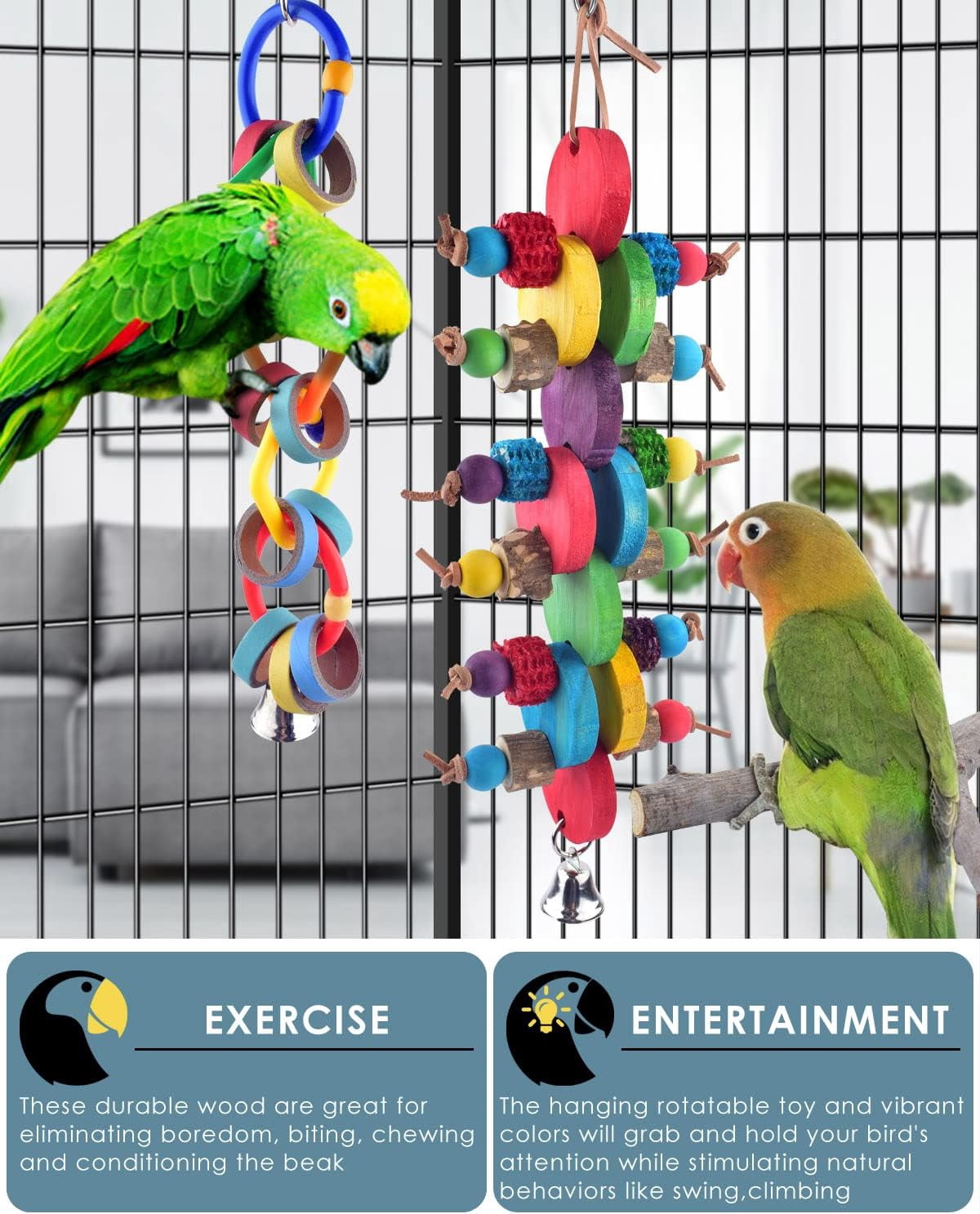 Bird Chew Toys, Multicolored Bagel Cascade Parrot Toy Biting Paper Cardboard Olympic Rings for Conures Cockatiels Cockatoos Macaws and Similar Sized Pet Birds