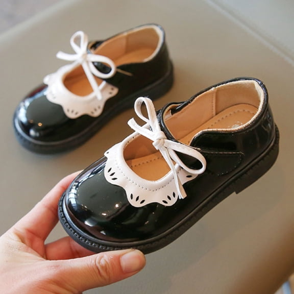 Ovbmpzd Girl's Sandals Size 6 Summer Low Heels Closed Toe Bow Black Sandals Party Princess Wedding Dress Strappy Shoes for Little Big Kid