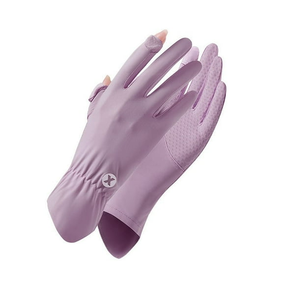 Xfvqtps Womens UV Sun Protection Gloves Thin Ice Silk Cool Touchscreen Outdoor Cycling Summer Sunscreen Gloves Purple