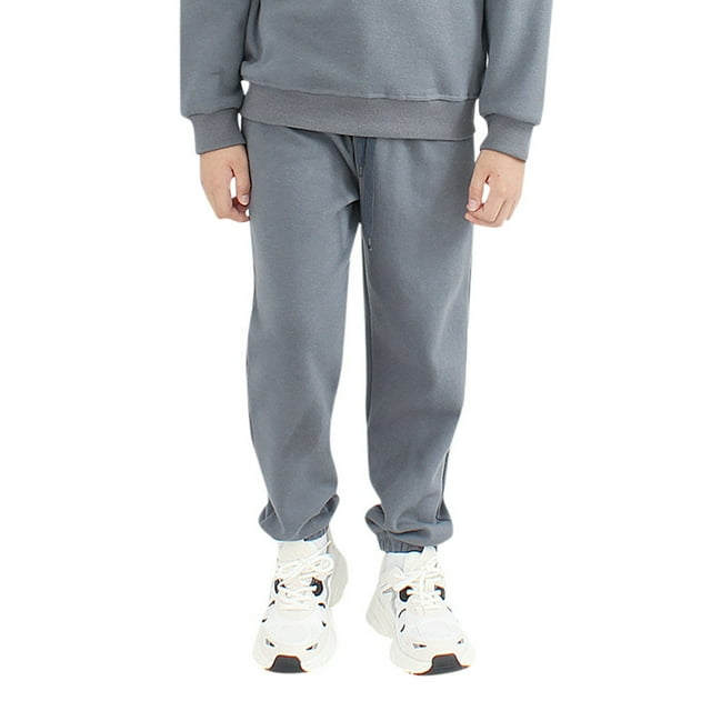 MIASHUI Unisex Sweatpants Boys Girls Elastic Waist Jogger Solid Color Athletic Trousers,Dark Gray,8-9 Years