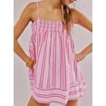 thumbnail image 2 of Women Y2k Striped Sleeveless Flowy Hem Crop Top+High Waist Lounge Shorts Set 2 Piece Sleepwear Pink XL, 2 of 4