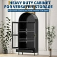 thumbnail image 4 of Senfot 73" Tall Arched Metal Storage Cabinet, Kitchen Pantry with Glass Doors, Modern Farmhouse Bookshelf, 2 Adjustable Shelves & Drawer, Freestanding Display Cabinet for Living,Dining Room, Black, 4 of 9