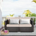thumbnail image 2 of Pemberly Row 2-piece Rattan Patio Corner Sofa Set with Beige Cushion in Brown, 2 of 11