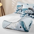 thumbnail image 4 of Feelyou Ink Ocean Shark Toilet Bed Spread Queen for Men Women, Environmental Sea Wildlife Queen Coverlet Set, Blue Grey, 3pcs, 4 of 7