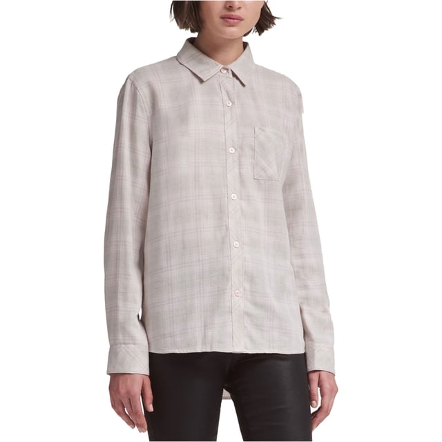 Camisa a cuadros con botones DKNY para mujer rosa extragrande