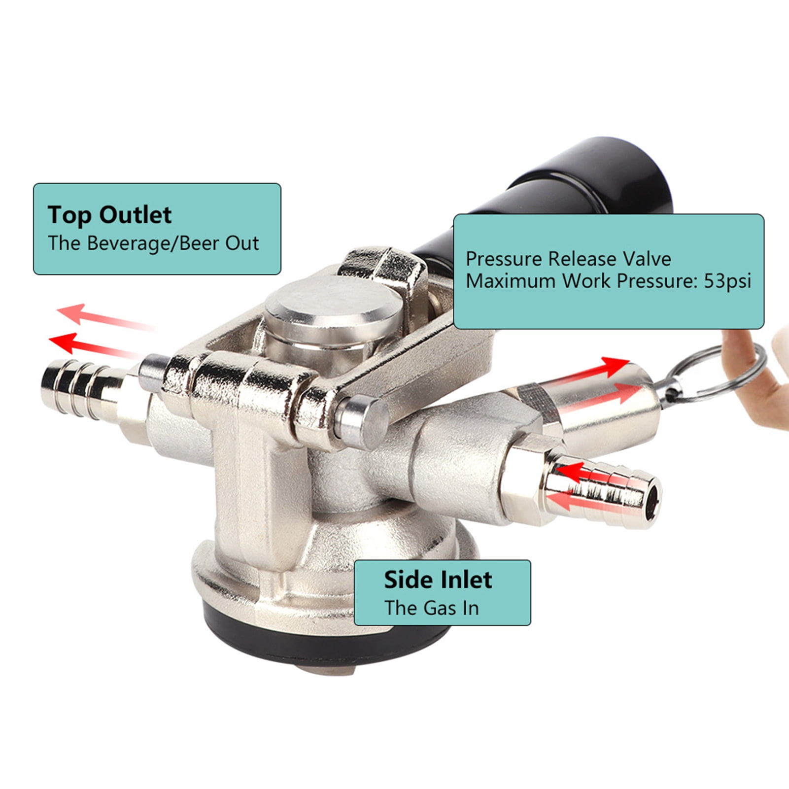 Yajisi D Type Stainless Steel Beer Keg Coupler Tap Dispenser Equipment with Pressure Reducing Valve for Home Brewing Supplies, 4.1 x 2.4 in / 10.3 x 6 cm