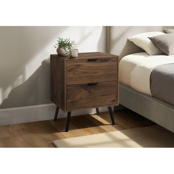 Nmkwnr 2 Drawers Beside Table with Handle, Wood Nightstand for Bedroom, Living Room, Dark Brown