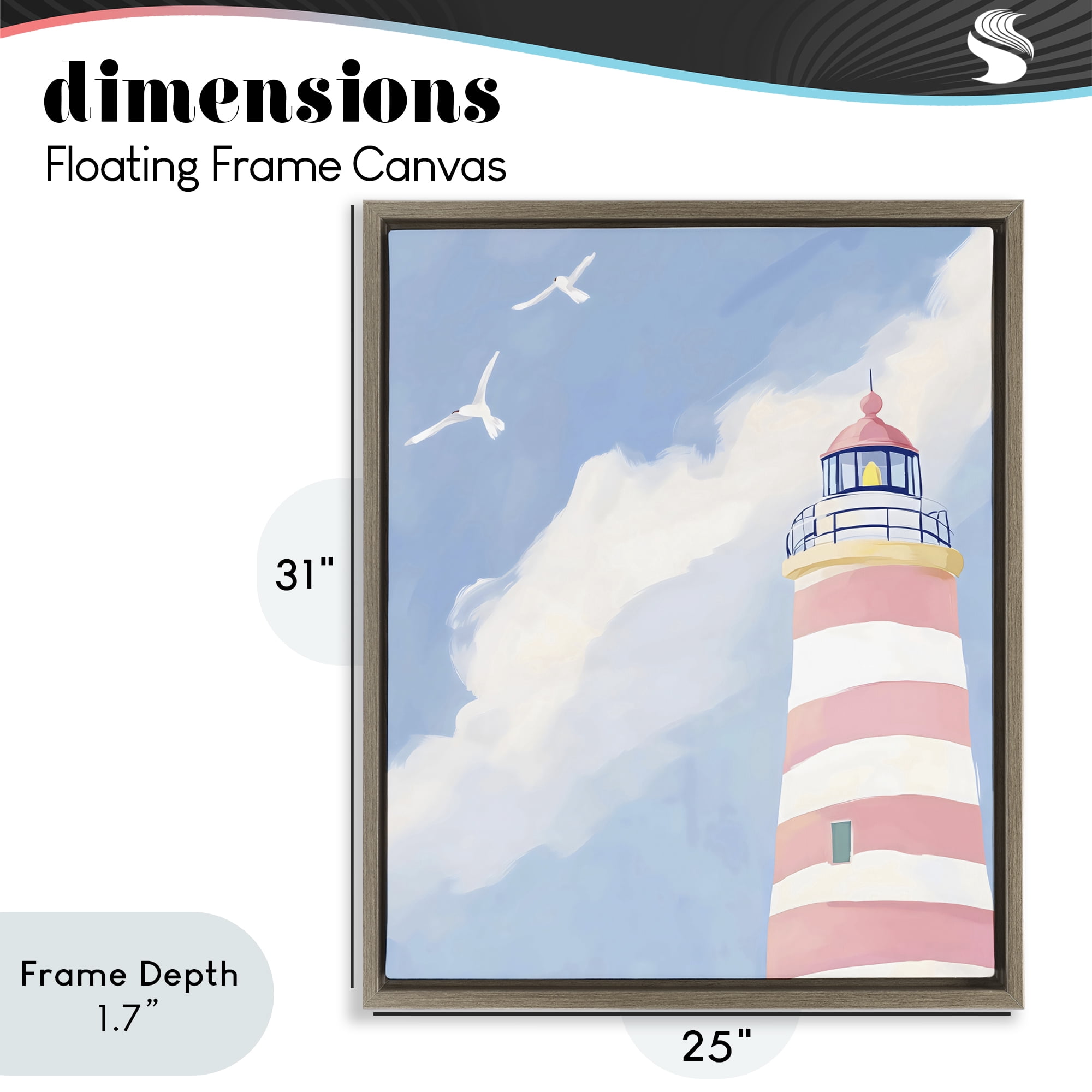 Stupell Industries Striped Lighthouse with Seagulls Brown Framed Floater Canvas Wall Art, design by The Prints Vibe