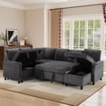 thumbnail image 2 of Ebello Sleeper Sectional Sofa with Pull Out Bed, Storage Seat, Cup Holders, USB Ports & Side Pockets, U Shaped Corduroy Convertible Couch Bed for Living Room, Gray, 2 of 10
