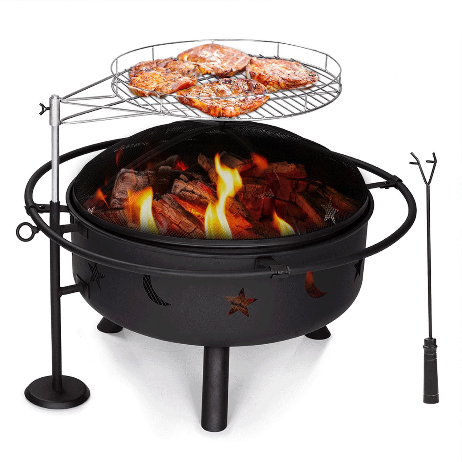 Yardom Fire Pit With Height Degree, Outdoor Fire Pit To Cook On
