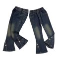 thumbnail image 2 of MKOSPLRT Boot Cut Jeans for Toddler Girl Elastic Waist Flare Jeans Retro Bell Bottom Jeans Baggy Wide Leg Denim Pants Cute Bow Jeans with Pocket, 2 of 5