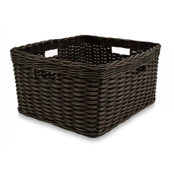 The Basket Lady Rectangular Deep Wicker Storage Basket, Large, 20 in L x 16 in W x 10 in H, Antique Walnut Brown
