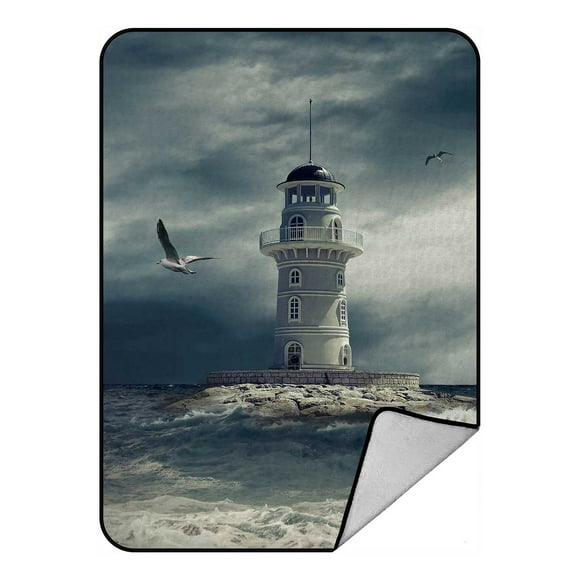 YUSDECOR Lighthouse Sea Under Sky Blanket Crystal Velvet Throw Bed Blanket 58x80 inches
