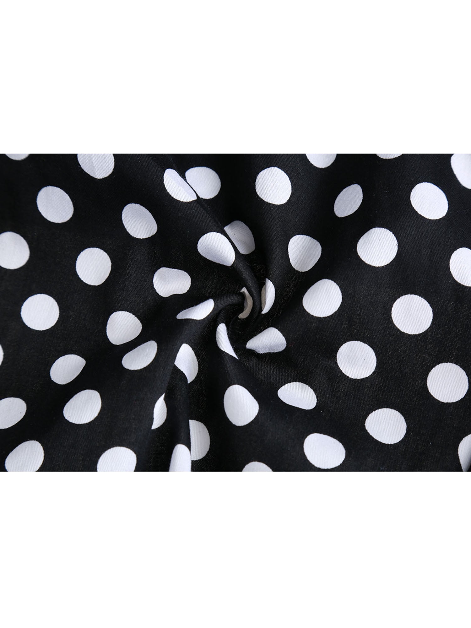 Unique Bargains Men's Long Sleeve Button Slim Polka Dots Shirt 46 Black