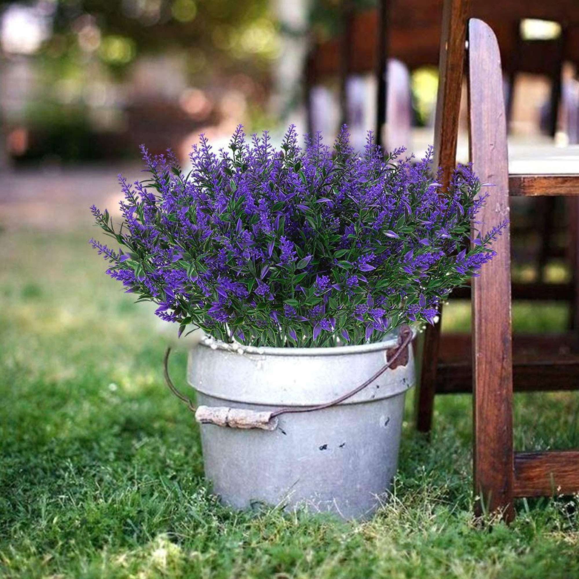 LAVA 32 Bundles Artificial Flowers UV Resistant Faux Lavender Flowers for Outdoor Indoor Wedding Garden Home Decor Purple