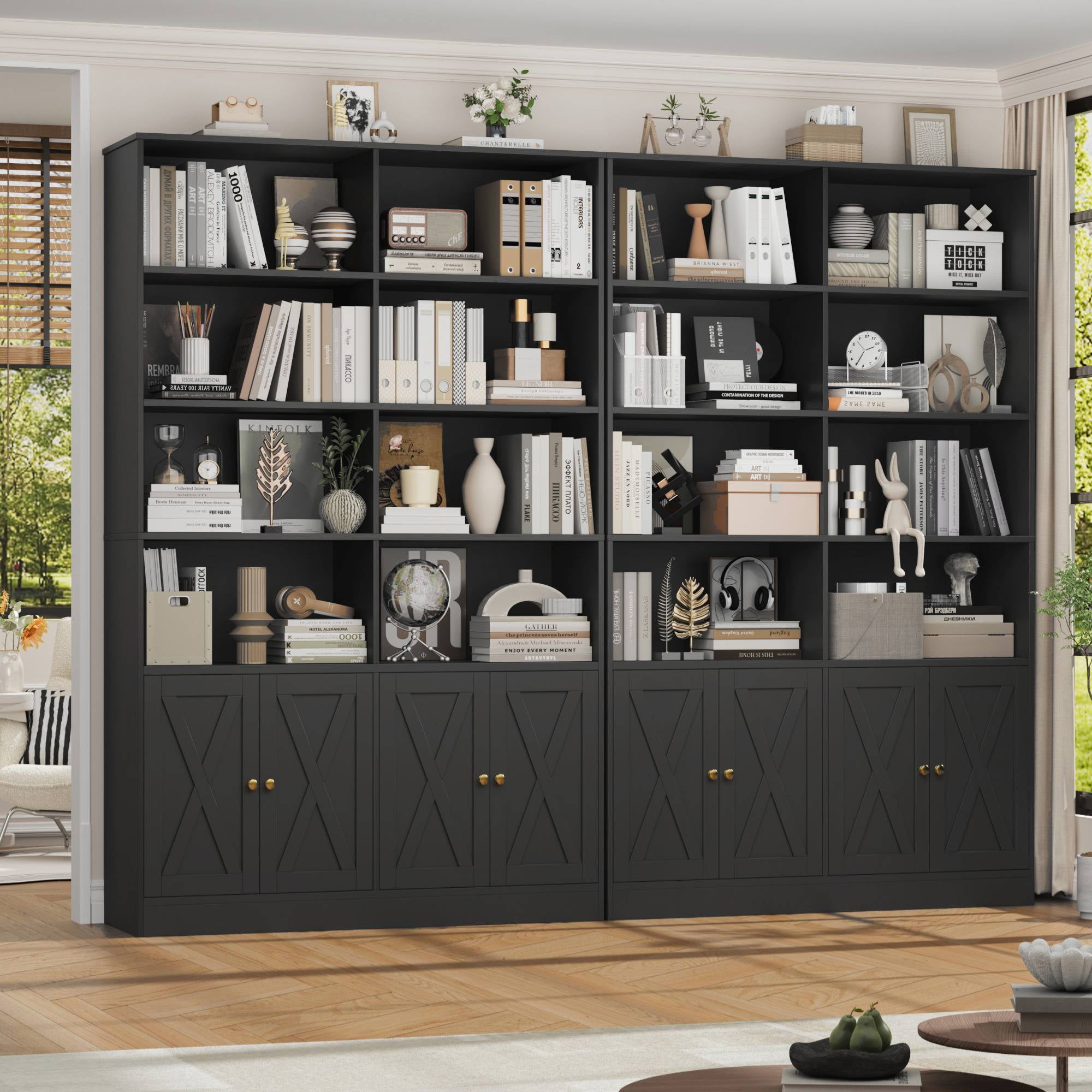 Hiphuta 71"H x 47.2"W Standard Bookcase, Tall Bookcase for Bedroom, Living Room and Office, Freestanding Display Storage Shelves, Black